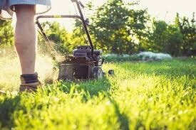 Lawn being mown during garden maintenance