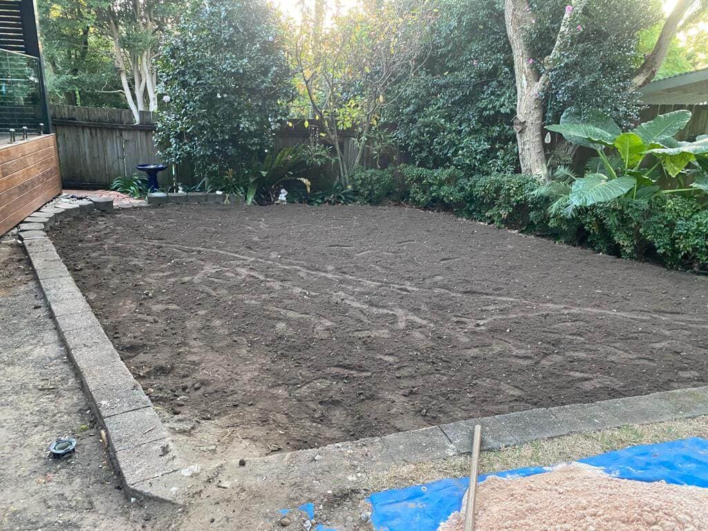 Old lawn area stripped before soil preparation