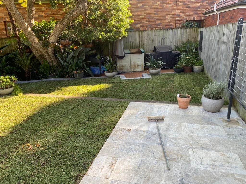 Paved area and turf meeting at even, usable levels